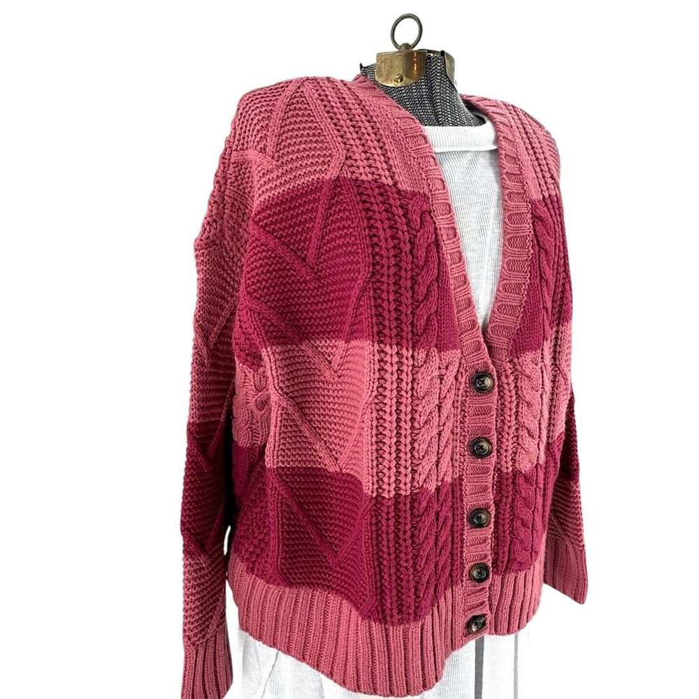 Torrid Cable Oversize Cardigan V-Neck Sweater Pink and Mauve‎ #D15802 Women